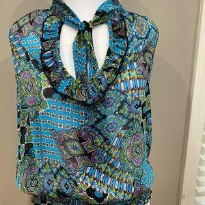 Max Rave Blue Sleeveless Tie Front Blouse